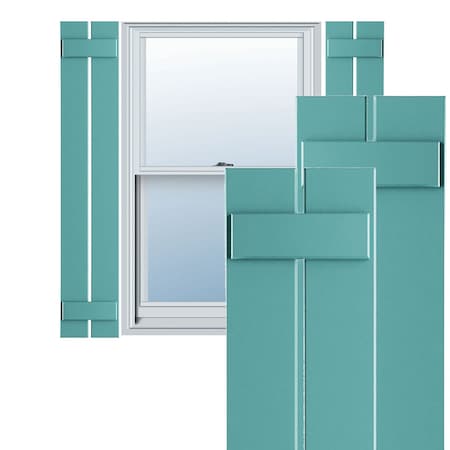 True Fit PVC, Two Board Spaced Board-n-Batten Shutters, Pure Turquoise, 11 1/4W X 56H